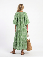 Apolline | Three Quarter Sleeve V Neck Patterned Midi Dress